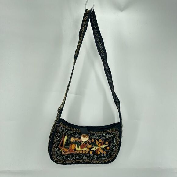 Womens Boho Bag Embroidered Handbag Purse handmade Black Multicolor - Picture 12 of 13